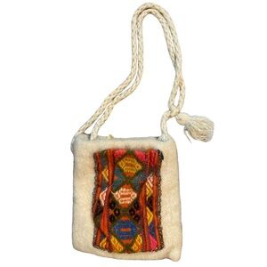 Vintage 1970s Handwoven Sheep Wool Bohemian Hippie Bag Made In Greece